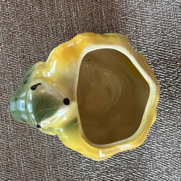 Cute Vintage McCoy Frog & Lotus Shaped Ceramic Planter 40's Era Yellow & Green - Picture 4 of 8